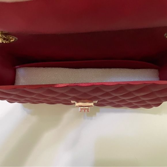 NWOT Le Miel Ruby Red Matte Jelly Medium Flap Bag Crossbody Gold Double Chain - Picture 9 of 12